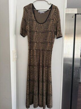 Luxe By Carmen Marc Valvo Black Brown Sweater Dress Fit Fare Animal Print XLarge